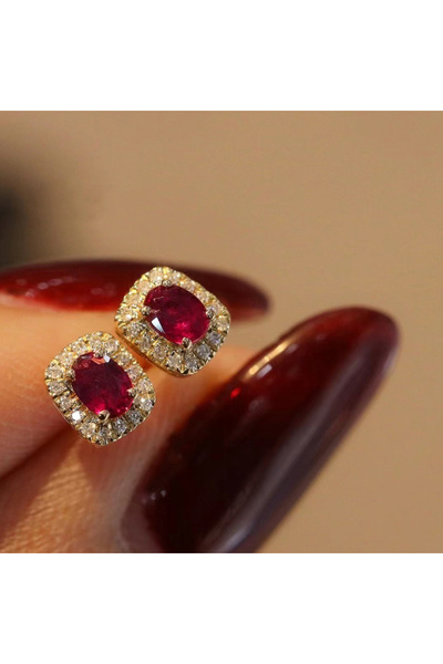 Choice E1669 Huitan Fashion Red Cubic Zirconia Stud Earrings Luxury Gold Colo...