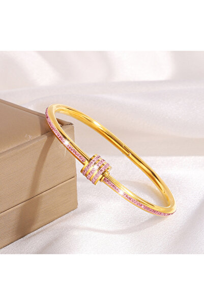 Choice1 Pink B ZAKOL 5pcs/1pcs Pink Crystal Zircon Inlaid Stainless Steel Bra...