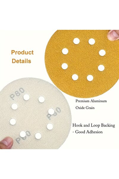 Choice4 80 8 hole 10 pcs 10 PCS 5 Inch 8 Hole Yellow Sanding Disc with Hook L...
