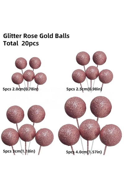 Choice11 20PCS Glitter Rose Gold 20 Pcs Ball Cake Topper Decorations Mini Bal...