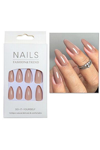 Choice 378 24pcs/set nude brown white fake nails for fall winter season frenc...