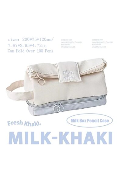 Choice Beige 1PC Folding Double Layer Pen Bag Instagram Style Three Dimension...