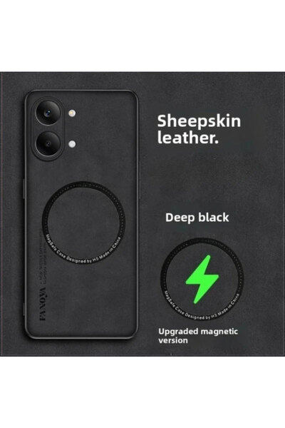 Choice32 black Poco X8pro Sheepskin Magnetic Wireless Charging Cover for Poco...