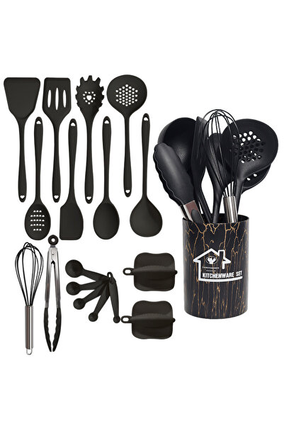 Choice Black Pink 18Pcs Food Grade Silicone Kitchen Cookware Utensils Turner ...