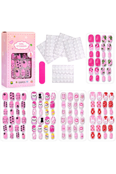 Choice3 8 120Pcs Cartoon Children Fake Nails Kawaii Straberry Flower Press on...