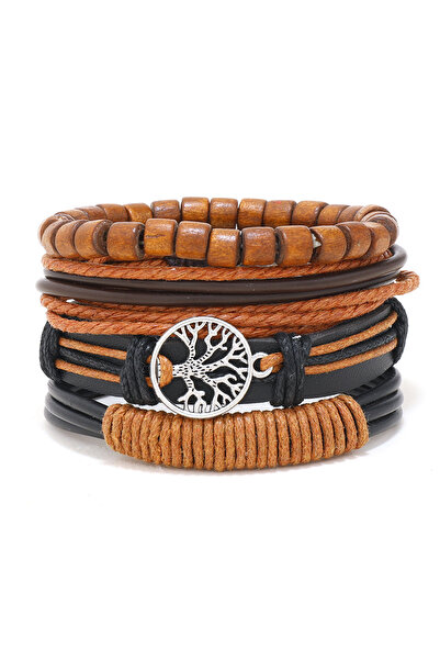 Choice5 18 4Ps/ Set Leather Bracelets for Men Braided Wrap Vintage Life Tree ...