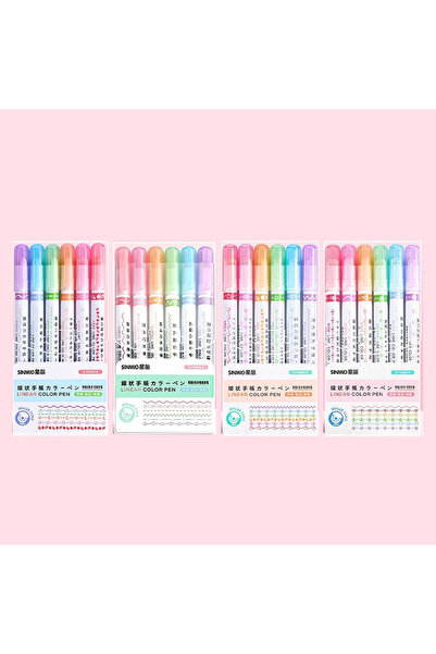 Choice 4 box set 6-24pcs/set Flower Line Shape Highlighter Pen Roller Tip Cur...