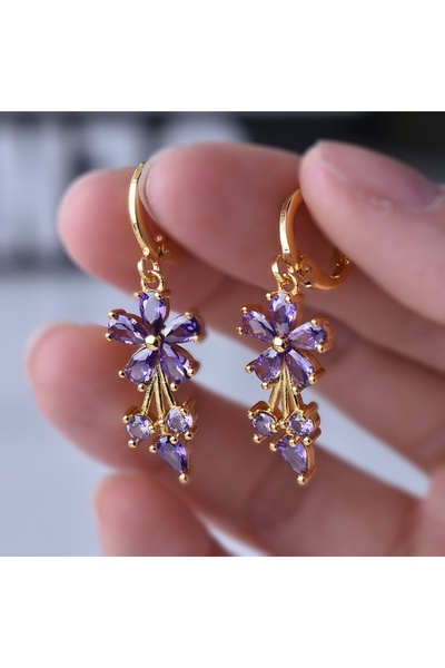 Choice E797-2 Luxury Gold Color Flower Shape Women Drop Earrings Inlaid Shiny...