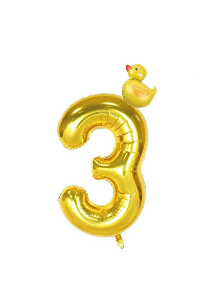 Choice 40inch NO.3 2Pcs Mini Duck Shape Foil Balloons Set Golden 40inch Numbe...