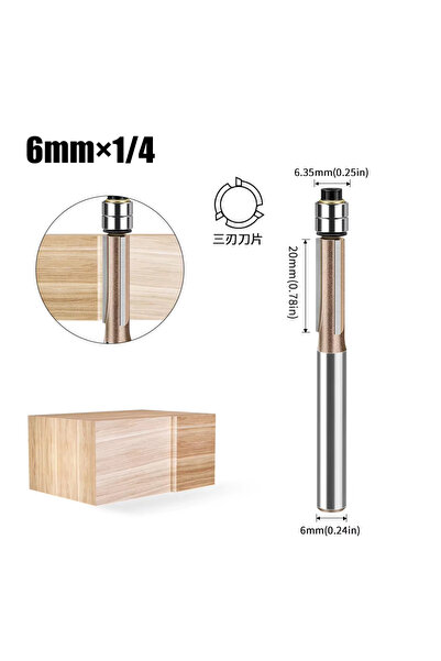 Choice1 6X6.35mm Professional 3 Flute Top Double Bearing Router Bit 6mm 1/4" ...