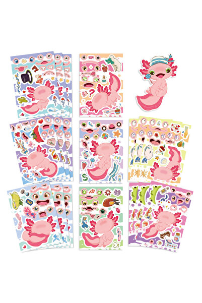 Choice 16Sheets 8/16sheets Cute Animal Axolotl Puzzle Stickers Make a Face Fu...