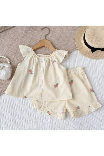 Choice46 2T AZ3955 beige Bear Leader Girls' Summer Fashion Set Children's Flo...
