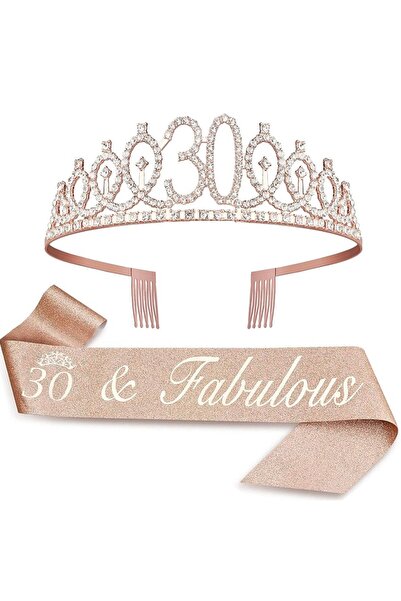Choice rose gold-30 Birthday Tiara Crown Sash Women Girls 15th 20th 25th 30th...