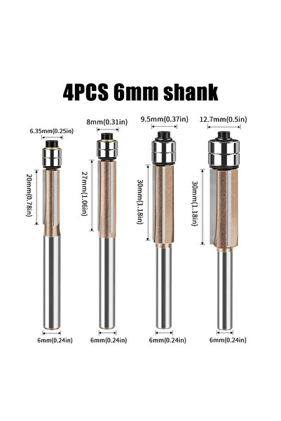 Choice4 4Pcs 6mm Shank Professional 3 Flute Top Double Bearing Router Bit 6mm...