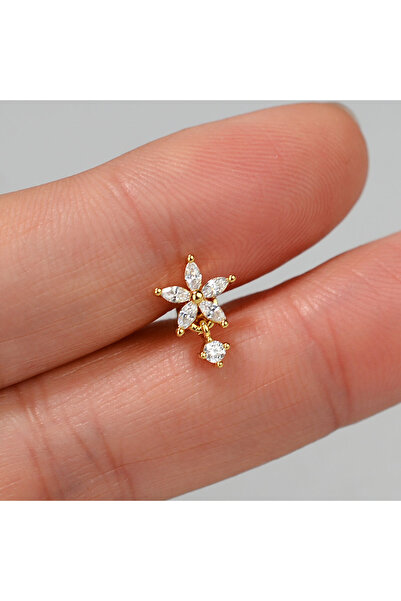 Choice5 E gold 1Piece Stainless Steel Mini CZ Flower Cartilage Flat Back Scre...