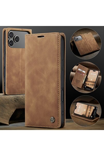 Choice54 iPhone17 Brown CaseMe Retro Magnetic Flip PU Leather Case for iPhone...