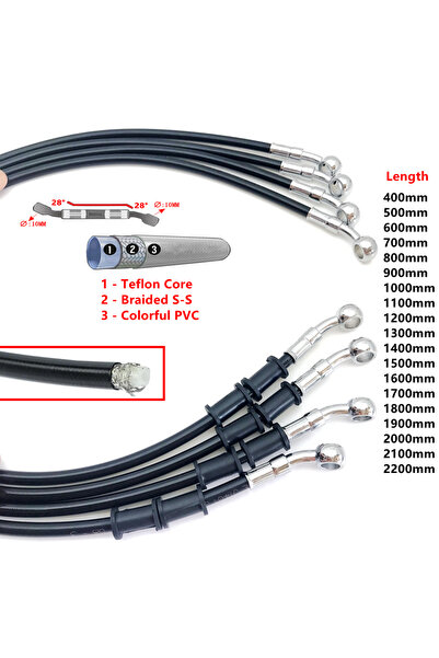 Choice 500mm 28 Degree Black 400 To 2200mm Hydraulic Brake Hose DOT Oil Pipe ...