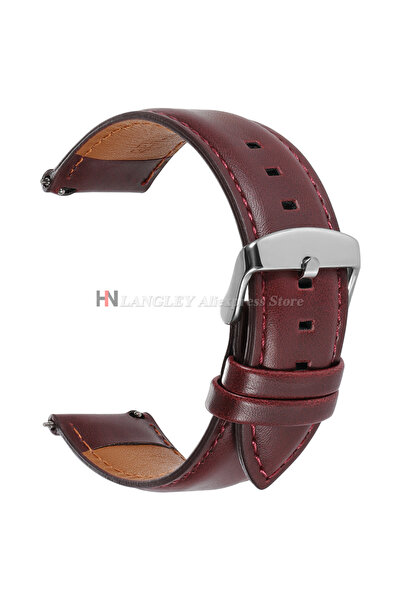 Choice16 20mm Red-Silver Quick Release Genuine Cowhide Leather Watchband Stra...