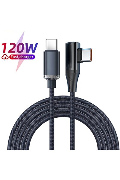 Choice12 0.25m black 120W Fast Charging Type C To Type C 90 Degree Cable 6A U...