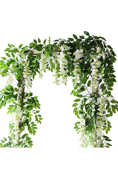 Choice White 2Pcs Artificial Wisteria Vine 7ft Faux Flowers Silk Cloth Wister...