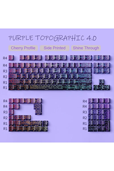 Choice 134keys Violet Purple Topographic Side Print Shine Through Keycap 130 ...
