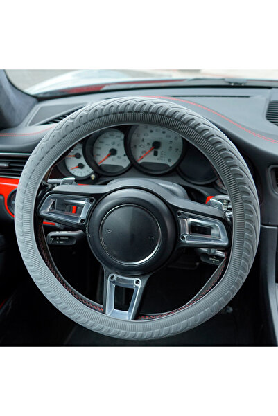 Choice6 Gray Elastic Texture D-shaped Universal Car Non-slip Silicone Steerin...