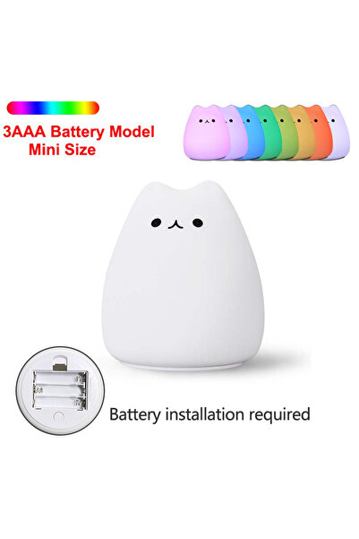 Choice B Cute Cat Night Light For Baby Kids Cartoon 7 Colors Silicone Sleepin...