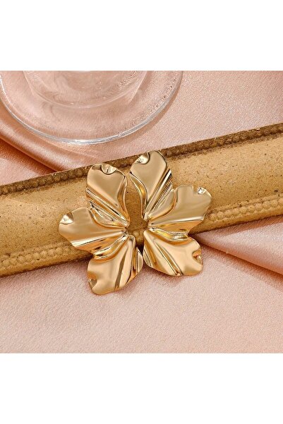 Choice AEH60152G Big Metal Flower Shape Earring Stud For Women Gold Color Exa...