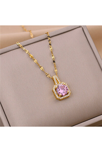 Choice 6021 pink Korean Style Fashion Square Zircon Stainless Steel Necklaces...