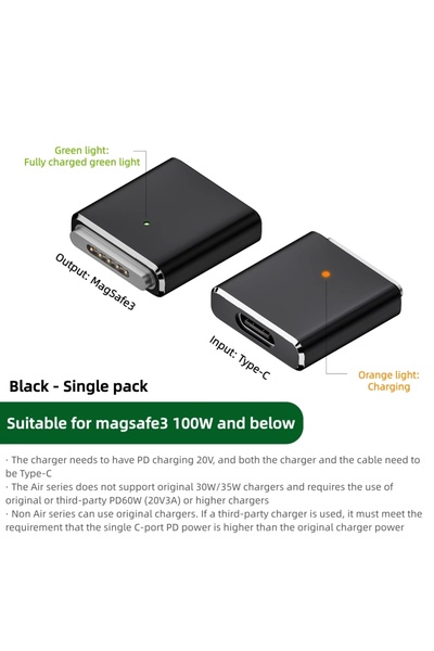 Choice1 محول شحن مغناطيسي سريع M3-100W-Black بقوة 100 واط من نوع PD Type-C إل...