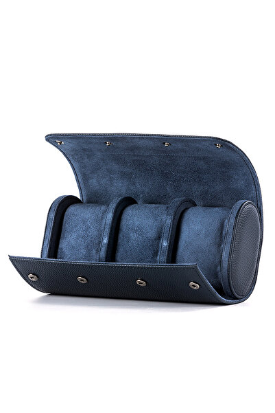 Choice 3 slot blue Watch Case Travel Organizer - Watch Roll Case - 3 Watch Ca...