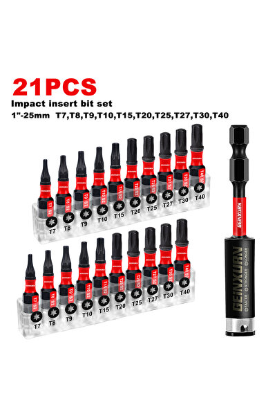 Choice1 21PCS Geinxurn 1 Inches T7-T40 Torx Screwdriver Bit Set,Impact Tough ...