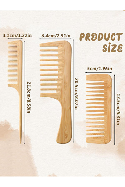 Choice 3pcs 1pc/3pcs Handmade Bamboo Anti-Static Combs Set, Natural Bamboo Co...