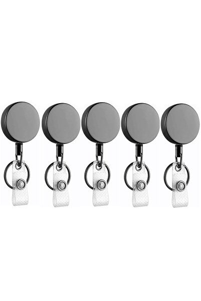 Choice11 5pc no clip Round Heavy Duty Retractable Metal Wire Keychain Pull Ba...