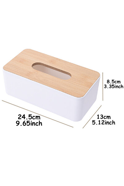 Choice White 24.5x13cm Rectangular Imitation Wood Tissue Box Detachable Plast...