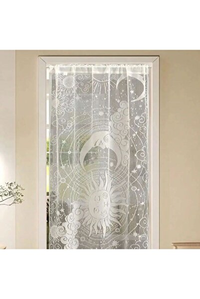 Choice Fixed Pleat 100 x 200cm white Sheer Door Curtain 72 Inches Floral Embr...
