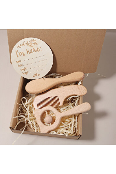 Choice4 wood color 4pcs 3-4 Pcs Baby Comb Brush Set Newborn Gift Set Natural ...
