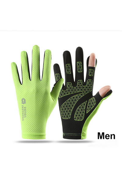 choice2 green men Summer Thin Sun Protection Cycling Gloves Two-Finger Flip T...
