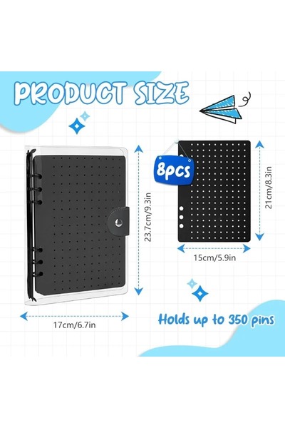 Choice3 black New 8-Page Brooch Display Manager 350 Hole Storage Rack Black W...