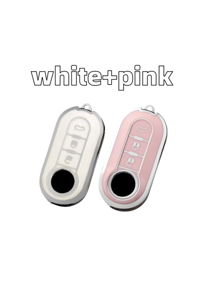 Choice3 white pink 2pcs Car Key Case Covers For Fiat 500 Ducato Panda 500L Pu...