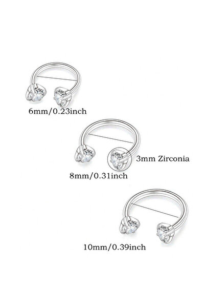 Choice69 Ears Earrings 3Pcs Silvery 3/1Pcs Stainless Steel Crystal Hoop Ring ...