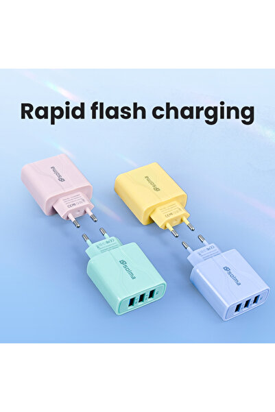 Choice pink EU Macaron Color EU Standard 3 Ports USB Mobile Travel Charger Fo...