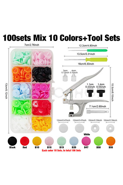 Choice7 100sets with Tools Plastic Snaps Fastener Pliers Kit T5 Resin Button ...