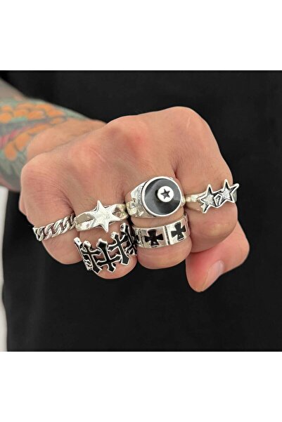 Choice Silver Color Ingemark 6 Pcs/Set Punk Hip Hop Irregular Star Cross Adju...
