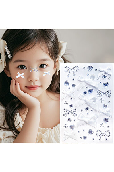 Choice White 1Pcs Stickers Heart bow Face Gem Tattoos Stickers Self-Adhesive ...