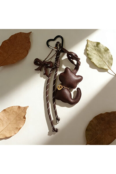choice2 d-coffee Stylish PU Leather Cat Pendant Keychain Bag Charm Hanging -F...