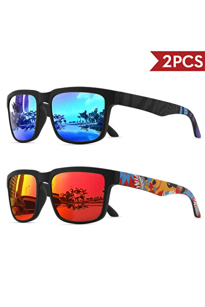Choice1 2PCS-3 2PCS Square Sports Sunglasses with Designer Temple Pattern - U...