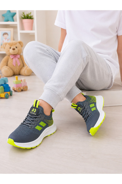 homiro Unisex Children's Lace-Up Poly Sole Knitwear Sports Shoes-Smoked-Yellow