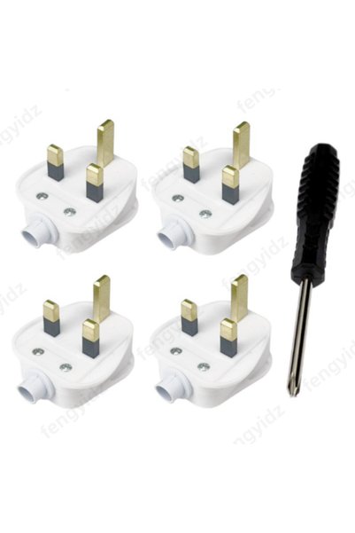 Choice white 4pcs 4pcs UK Male Replacement Rewireable 3 Pin Type G Plug Exten...