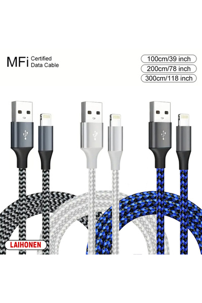 Choice 2m 3PC Mixing 1M 2M 3M USB A To Lightning MFi Certified Cable For iPho...